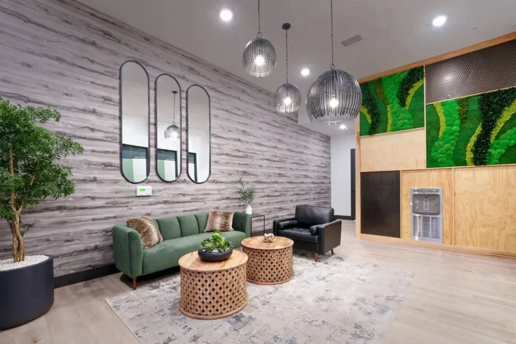Lobby lounge with moss wall