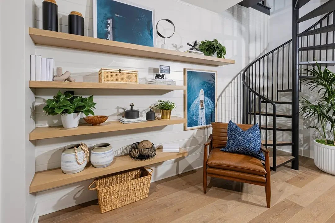 Fox Point Farms Plan 7 model home open shelving and stair